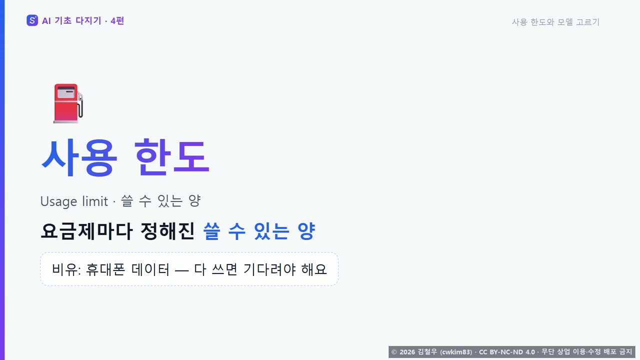 6단계 사용 한도와 모델 고르기 장면
