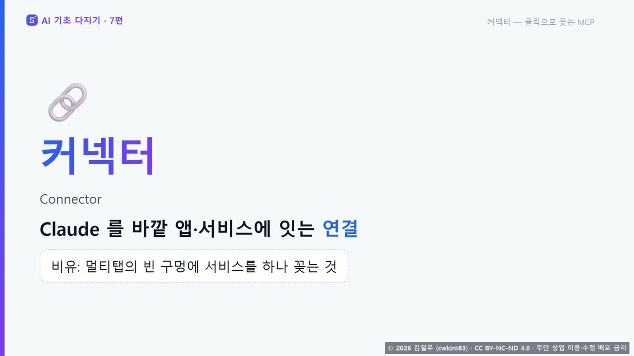 3단계 커넥터, 클릭으로 꽂는 MCP 장면